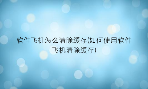 “软件飞机怎么清除缓存(如何使用软件飞机清除缓存)