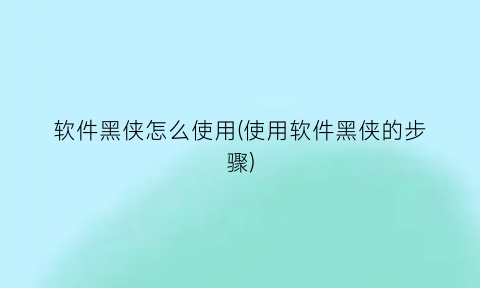 “软件黑侠怎么使用(使用软件黑侠的步骤)