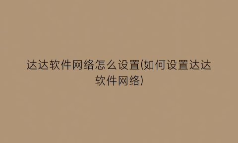 达达软件网络怎么设置(如何设置达达软件网络)