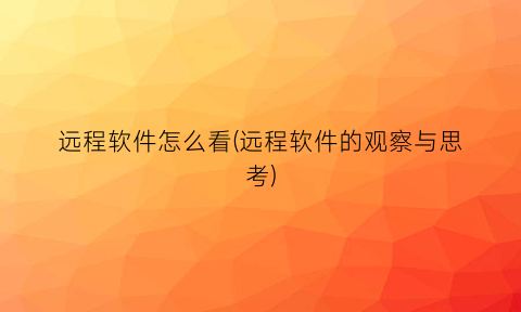 “远程软件怎么看(远程软件的观察与思考)