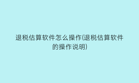 退税估算软件怎么操作(退税估算软件的操作说明)