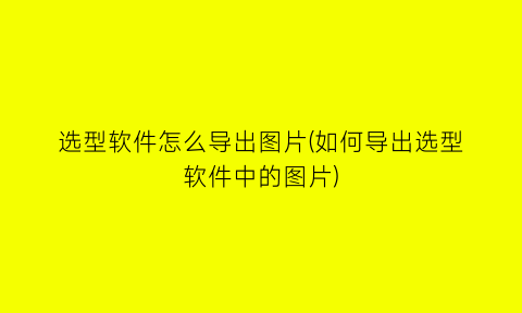 选型软件怎么导出图片(如何导出选型软件中的图片)