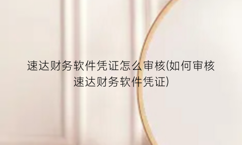 速达财务软件凭证怎么审核(如何审核速达财务软件凭证)