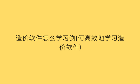 造价软件怎么学习(如何高效地学习造价软件)