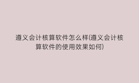 “遵义会计核算软件怎么样(遵义会计核算软件的使用效果如何)