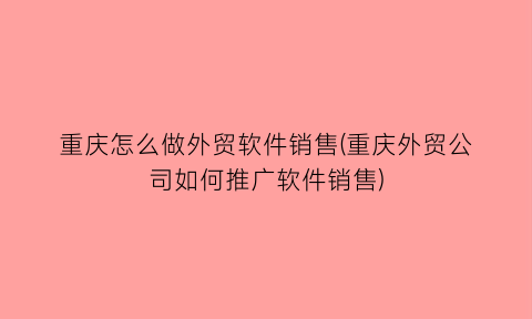 “重庆怎么做外贸软件销售(重庆外贸公司如何推广软件销售)