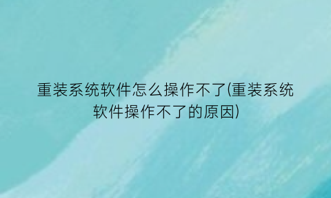 “重装系统软件怎么操作不了(重装系统软件操作不了的原因)