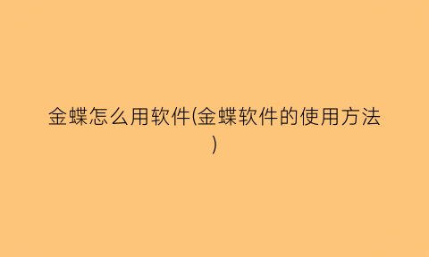 “金蝶怎么用软件(金蝶软件的使用方法)
