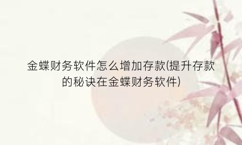“金蝶财务软件怎么增加存款(提升存款的秘诀在金蝶财务软件)
