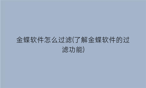 “金蝶软件怎么过滤(了解金蝶软件的过滤功能)