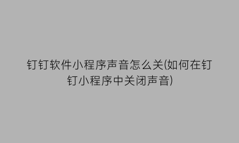 “钉钉软件小程序声音怎么关(如何在钉钉小程序中关闭声音)