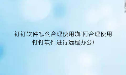 “钉钉软件怎么合理使用(如何合理使用钉钉软件进行远程办公)