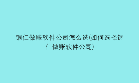 铜仁做账软件公司怎么选(如何选择铜仁做账软件公司)