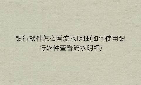 “银行软件怎么看流水明细(如何使用银行软件查看流水明细)