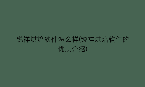 锐祥烘焙软件怎么样(锐祥烘焙软件的优点介绍)
