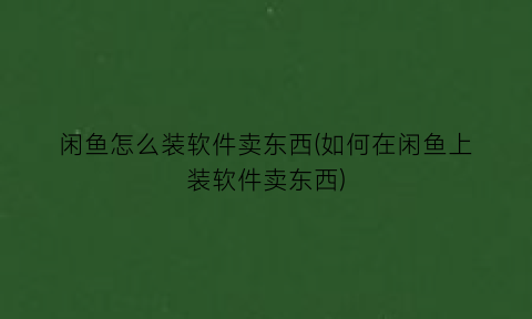 “闲鱼怎么装软件卖东西(如何在闲鱼上装软件卖东西)