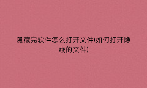 隐藏完软件怎么打开文件(如何打开隐藏的文件)