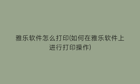 雅乐软件怎么打印(如何在雅乐软件上进行打印操作)