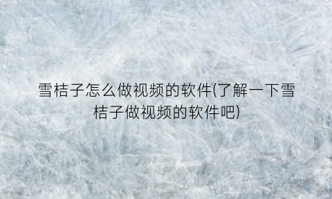 雪桔子怎么做视频的软件(了解一下雪桔子做视频的软件吧)