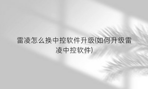 雷凌怎么换中控软件升级(如何升级雷凌中控软件)