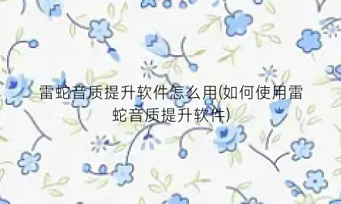 雷蛇音质提升软件怎么用(如何使用雷蛇音质提升软件)