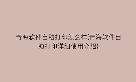 “青海软件自助打印怎么样(青海软件自助打印详细使用介绍)