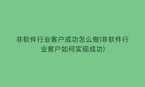 非软件行业客户成功怎么做(非软件行业客户如何实现成功)