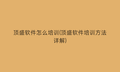 顶盛软件怎么培训(顶盛软件培训方法详解)