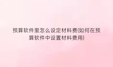 “预算软件里怎么设定材料费(如何在预算软件中设置材料费用)