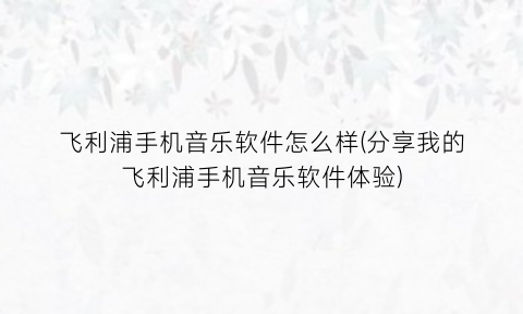 飞利浦手机音乐软件怎么样(分享我的飞利浦手机音乐软件体验)