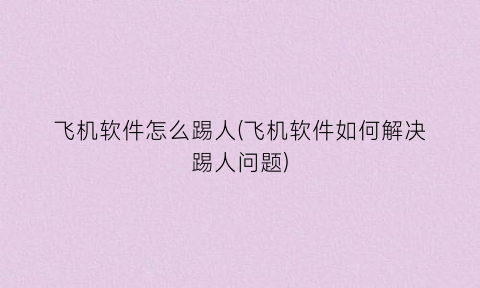 “飞机软件怎么踢人(飞机软件如何解决踢人问题)