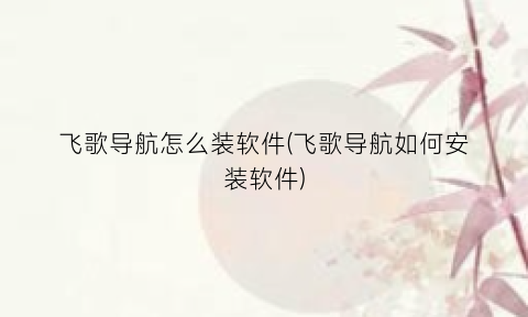 “飞歌导航怎么装软件(飞歌导航如何安装软件)
