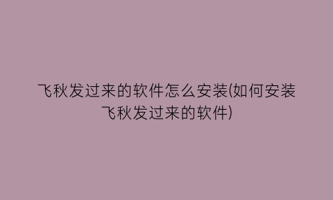 “飞秋发过来的软件怎么安装(如何安装飞秋发过来的软件)