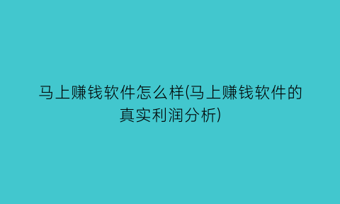“马上赚钱软件怎么样(马上赚钱软件的真实利润分析)