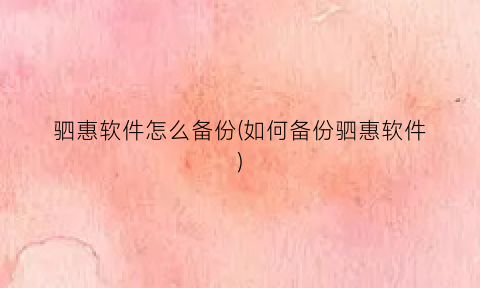 驷惠软件怎么备份(如何备份驷惠软件)