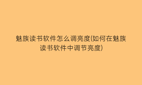 魅族读书软件怎么调亮度(如何在魅族读书软件中调节亮度)