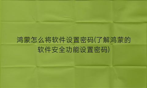 鸿蒙怎么将软件设置密码(了解鸿蒙的软件安全功能设置密码)