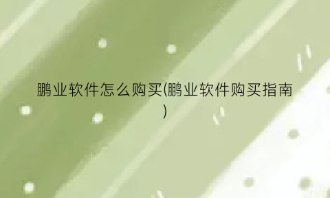 “鹏业软件怎么购买(鹏业软件购买指南)