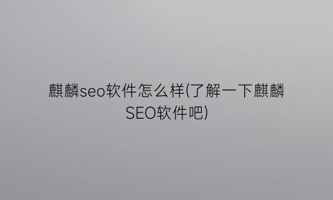麒麟seo软件怎么样(了解一下麒麟SEO软件吧)