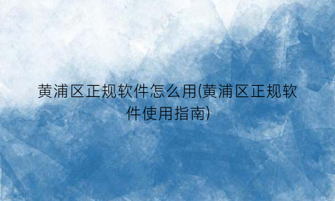 “黄浦区正规软件怎么用(黄浦区正规软件使用指南)