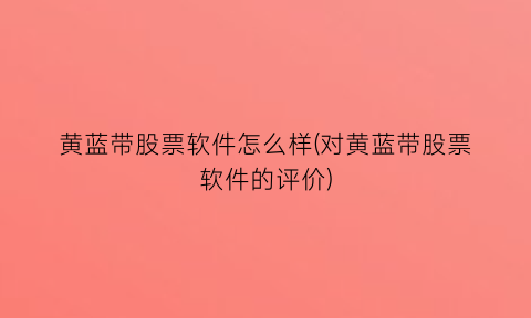 黄蓝带股票软件怎么样(对黄蓝带股票软件的评价)