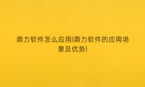 鼎力软件怎么应用(鼎力软件的应用场景及优势)