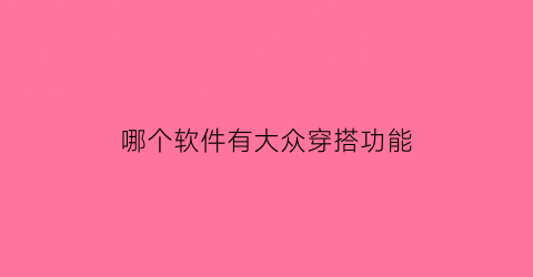 哪个软件有大众穿搭功能(大众款式穿搭)