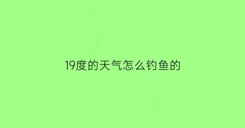 19度的天气怎么钓鱼的(19度钓鱼用什么饵料)