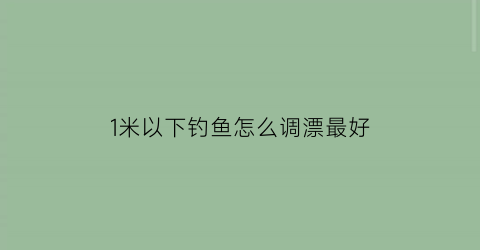 “1米以下钓鱼怎么调漂最好(1米以下钓鱼怎么调漂最好呢)