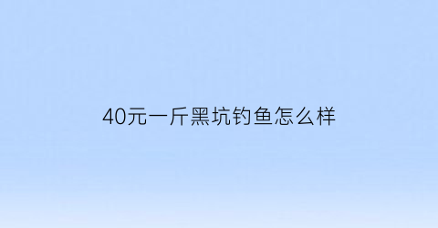 40元一斤黑坑钓鱼怎么样