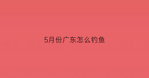 5月份广东怎么钓鱼