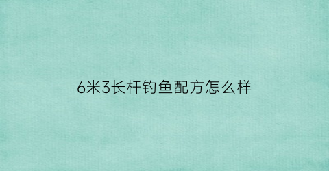 6米3长杆钓鱼配方怎么样