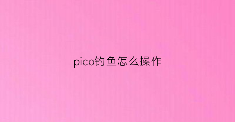 pico钓鱼怎么操作(picopark怎么操作)