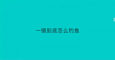 一镜到底怎么钓鱼(一镜到底技巧)